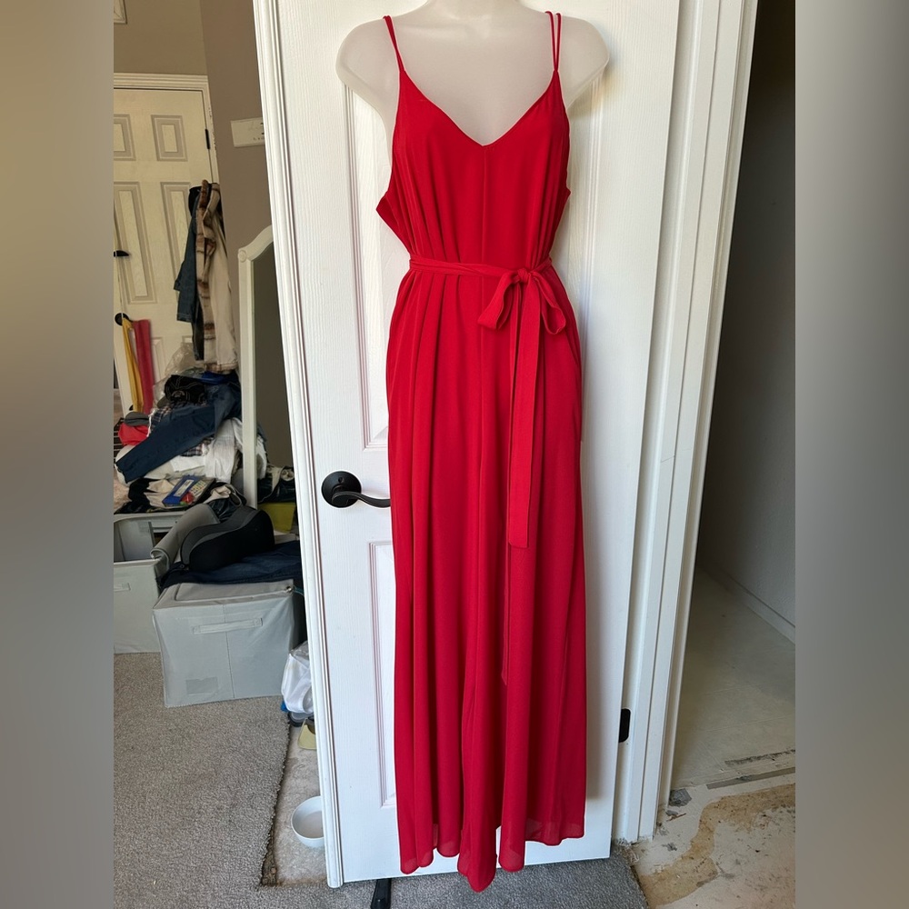 Aura Red V-Neck jumpsuit